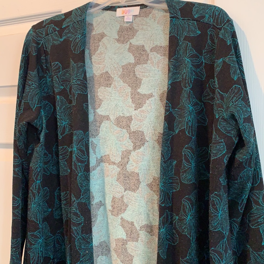 Lularoe black turquoise floral Sarah cardigan pocket large